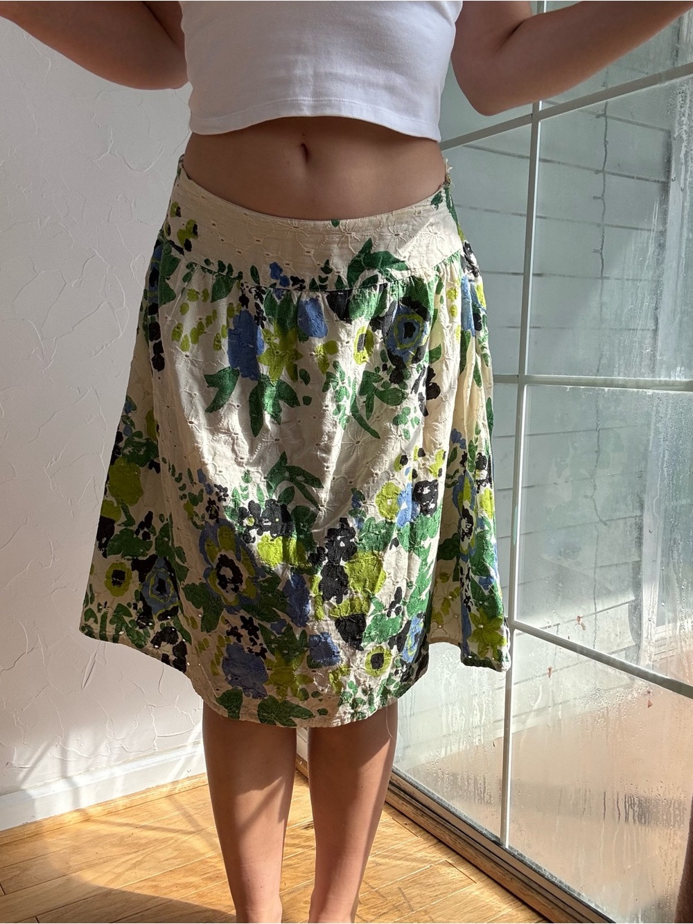 Vintage DIMRI Floral Eyelet Midi Skirt Cottagecore Y2K